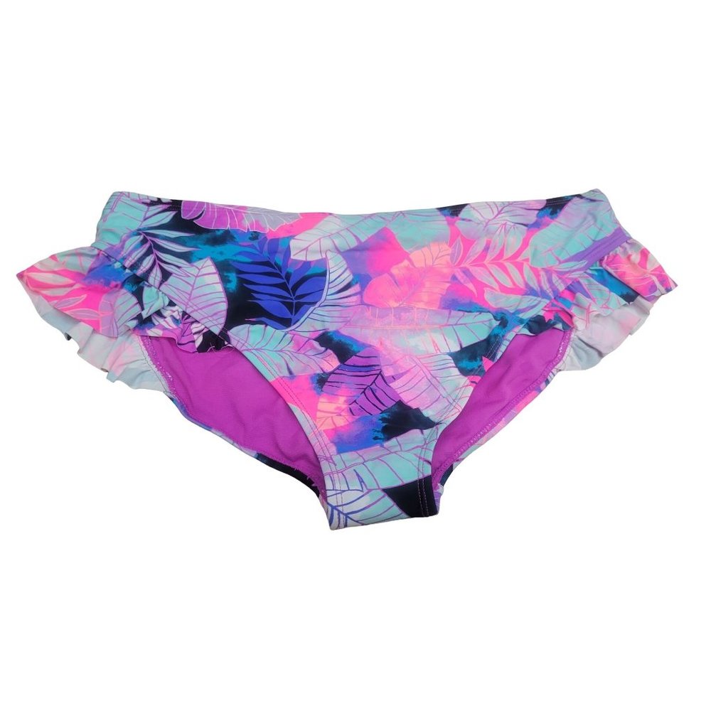 Women's Hipster Bottom W/Ruffle Leg Line Detail Island Soul Curve Multicolor 2X